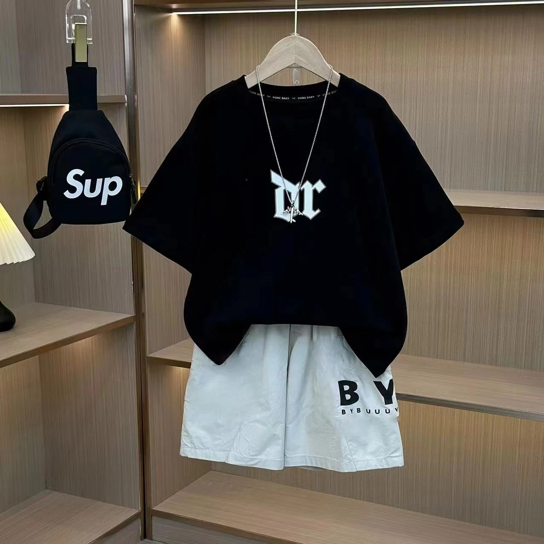 童装洋气时尚休闲夏季帅气韩版中大童运动百搭BY两件套装不含包