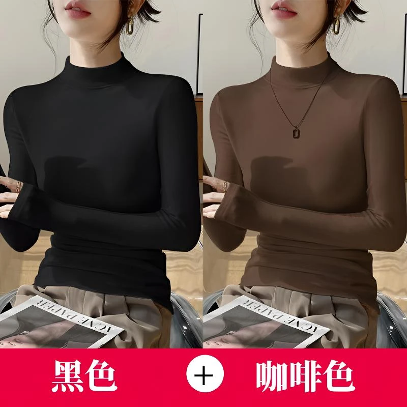 半高领黑色打底衫女2024新款内搭秋冬款德绒长袖T恤春秋保暖上衣