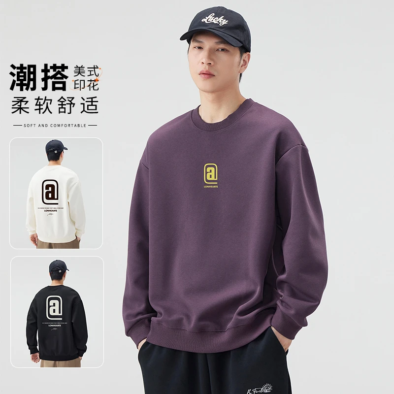 重磅圆领卫衣男2024秋季新款潮牌宽松百搭潮流印花长袖男3119