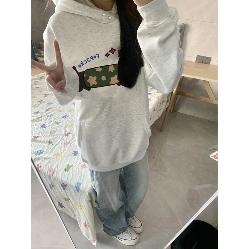 美式ins风时尚设计感连帽卫衣新款秋冬宽松显瘦休闲慵懒风卫衣女