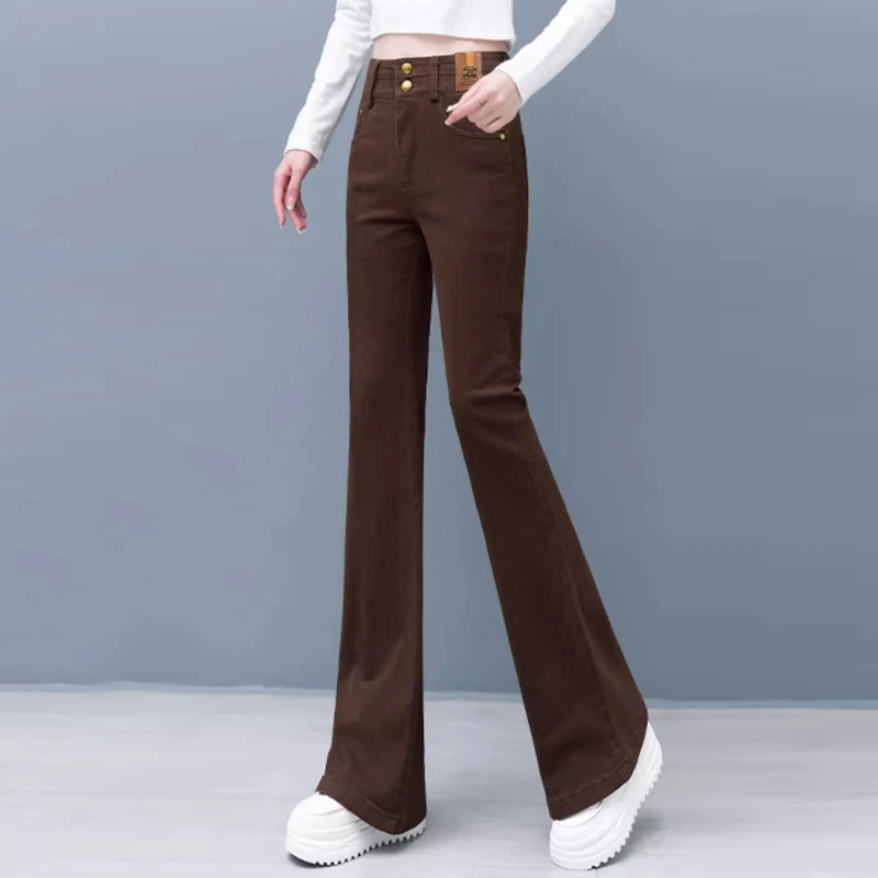 微喇牛仔裤女秋冬2024高腰新款修身白色马蹄裤休闲裤女裤喇叭裤子