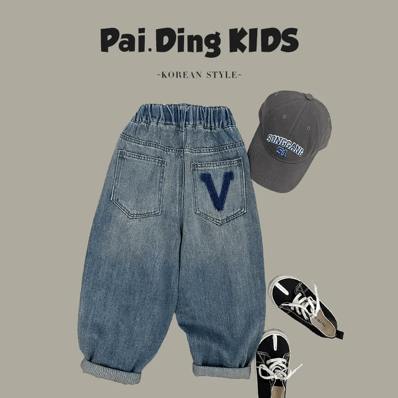 铅笔魔法2024秋季韩版中大童牛仔裤男童儿童宽松休闲字母牛仔