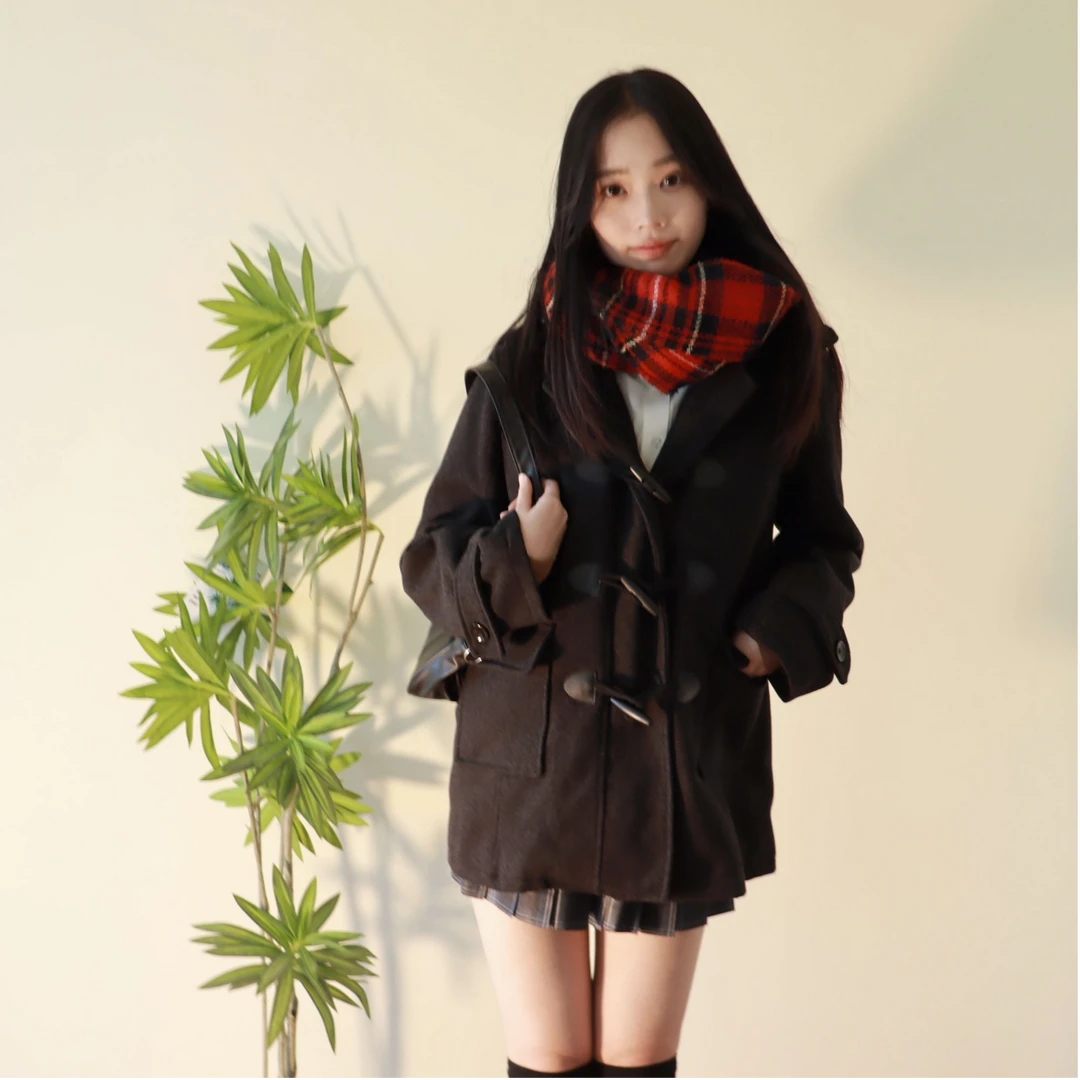 麻薯JK制服毛呢外套校供牛角扣羊毛大衣