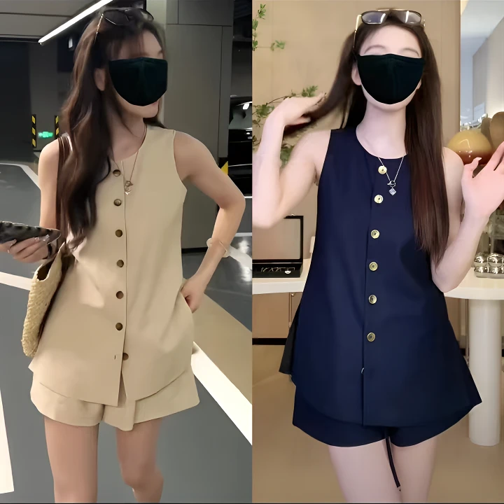 2024夏高级感轻奢气质套装女收腰显瘦无袖马甲+短裤休闲两件套女