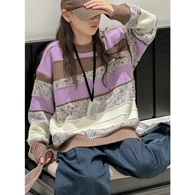 K27600孙小美KIDS夹条花纱女童毛衣2024新款儿童针织衫秋冬装上衣