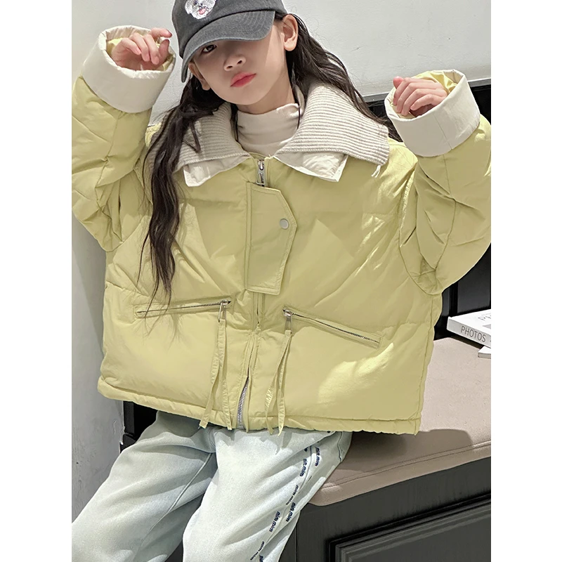 K27701孙小美KIDS针织领女大童羽绒服2025新款秋冬装短款外套加厚