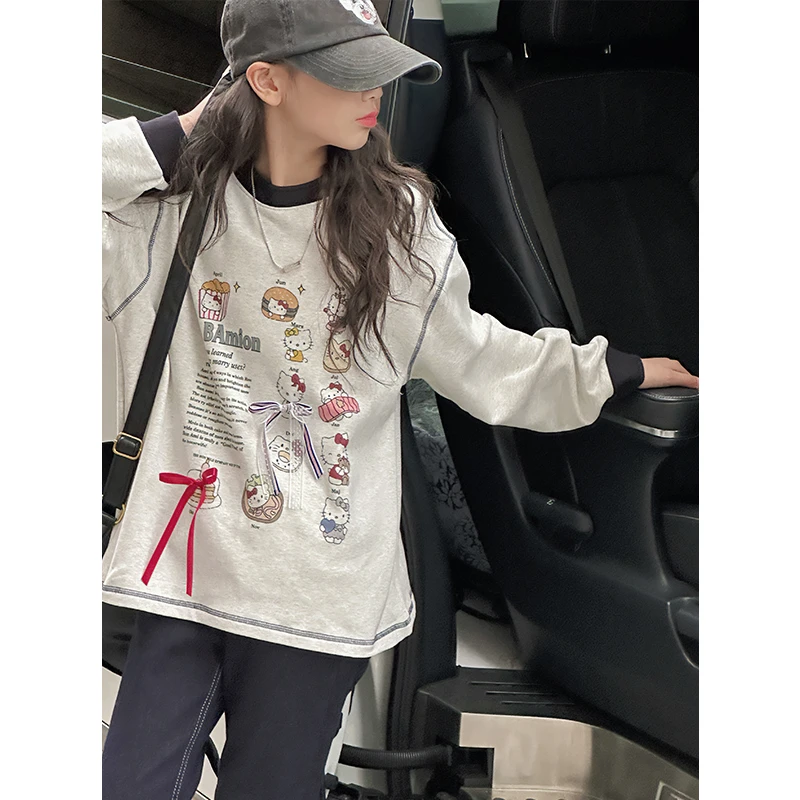 K27676孙小美kids女童圆领卫衣2024新款秋冬装儿童加绒加厚打底衫