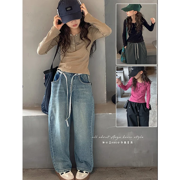 K24442韩国童装女童针织打底衫秋装新款儿童T恤春秋长袖上衣显瘦