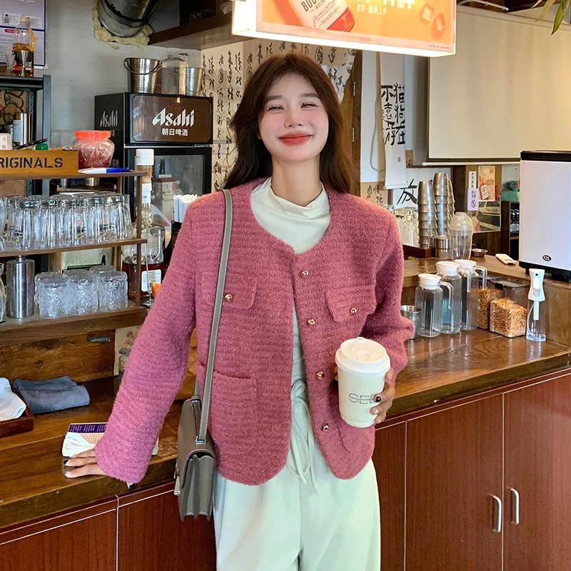 树莓粉法式轻奢名媛小香风短外套女2024春秋季新款小个子夹克上衣