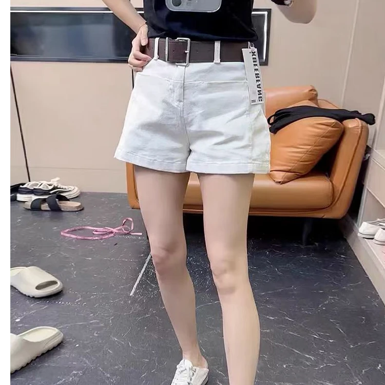 夏季奶白色高腰弹力牛仔短裤胖mm显瘦A字阔腿裤百搭五分裤小个子