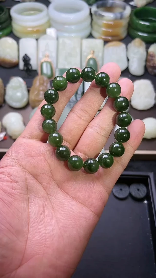 【闪购商品】和田玉手串未镶嵌卡12阿富汗碧玉圆珠 多样性发一