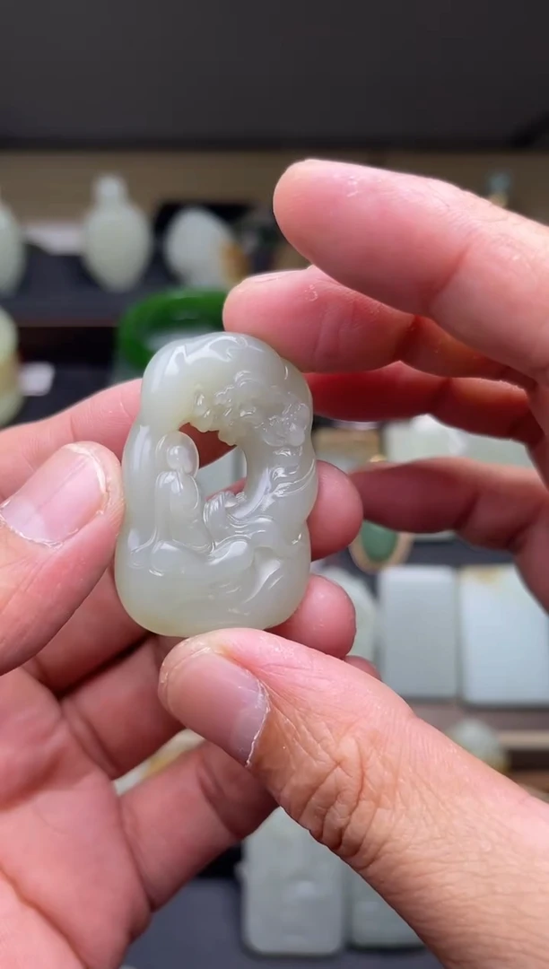 【闪购商品】和田玉吊坠未镶嵌D且末青白 悟道 特价