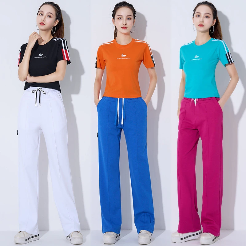 时尚网红广场舞蹈服运动套装新款休闲曳步舞健身操跳舞衣短袖棉女