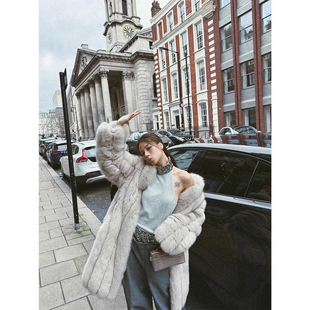 阿颖皮草「维也纳咖啡」进口狐狸毛整皮中长款年轻款女冬皮草外套