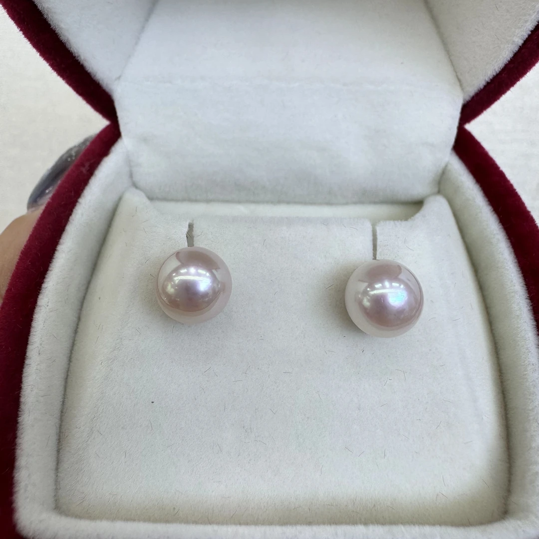 天然淡水珍珠 无核珍珠正正圆 耳钉素钉7-8mm