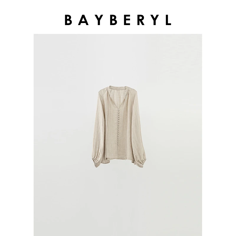 BAYBERYL老贝声笙*法式慵懒包扣灯笼袖系带宽松衬衫NCY4E2214-6/2