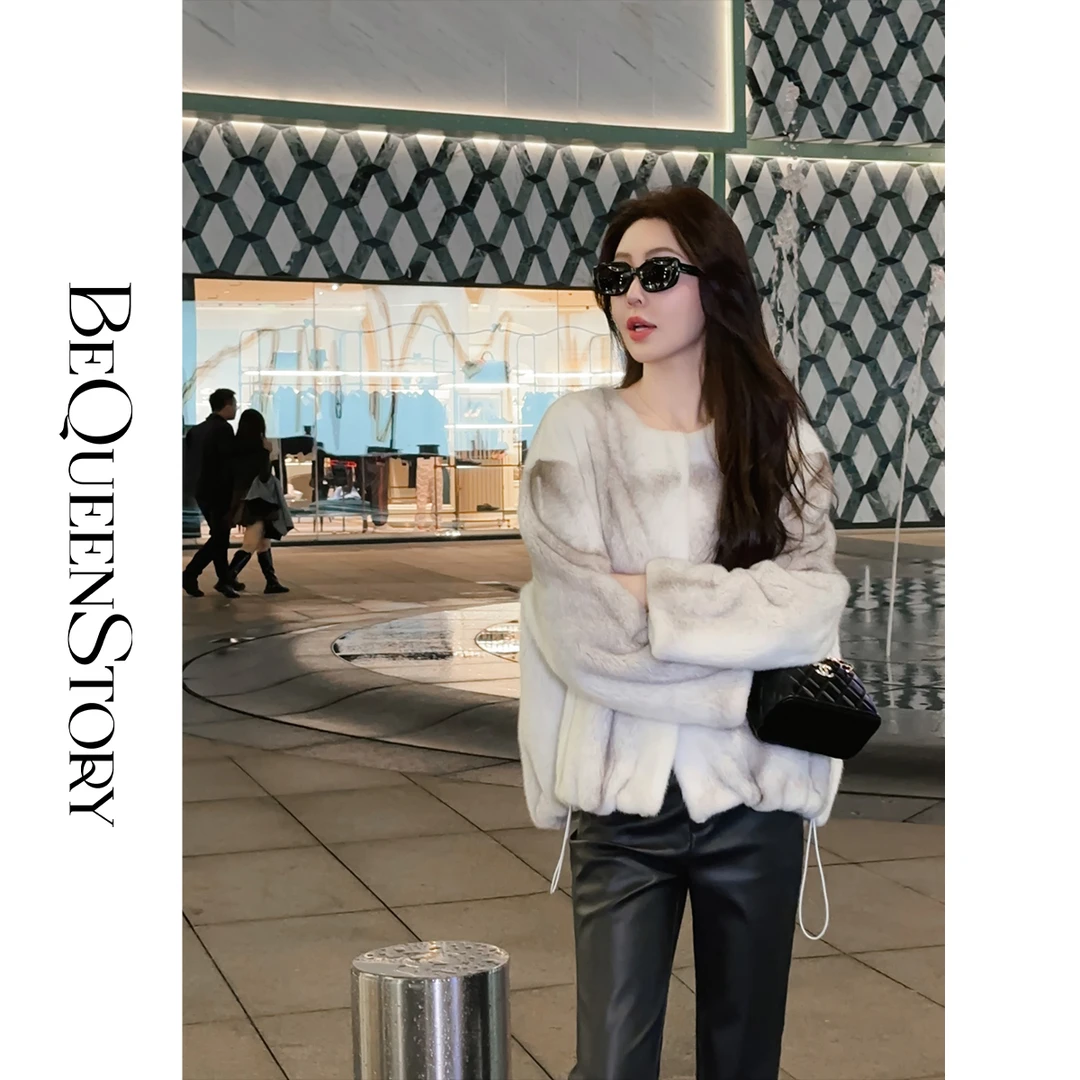 余潇潇【名流都会】冬洋气时髦重工高级稀有十字水貂圆领皮草