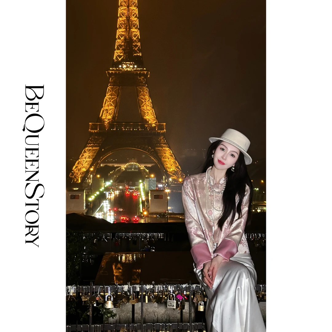 余潇潇【岁岁合欢】新中式国风袖口拼接醋酸立领磁吸扣外套