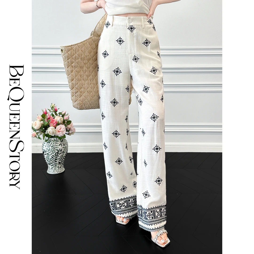 余潇潇【波西米亚女主】波西米亚风刺绣慵懒感宽松直筒阔腿裤