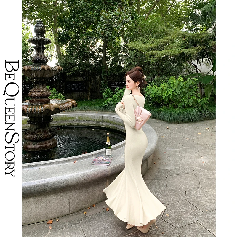 余潇潇【步步生花】法式气质百搭长袖鱼尾针织绵羊毛连衣裙
