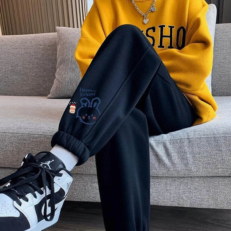 啄木鸟运动裤女春秋新款韩版大码宽松显瘦百搭加绒加厚哈伦裤卫裤