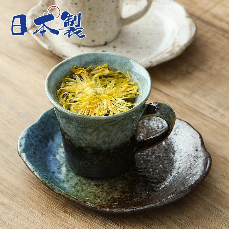 日本进口美浓烧手绘粗陶陶瓷咖啡杯