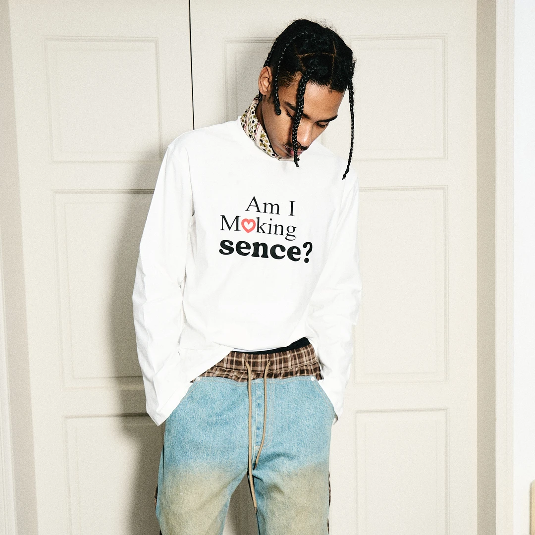 STEEPC 标语logo文字纯色宽松长袖t恤