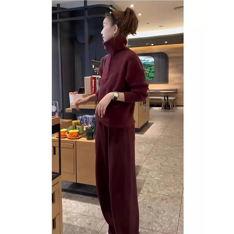 高级感秋冬卫衣套装女休闲气质过年红色裤子复古运动服加绒两件套