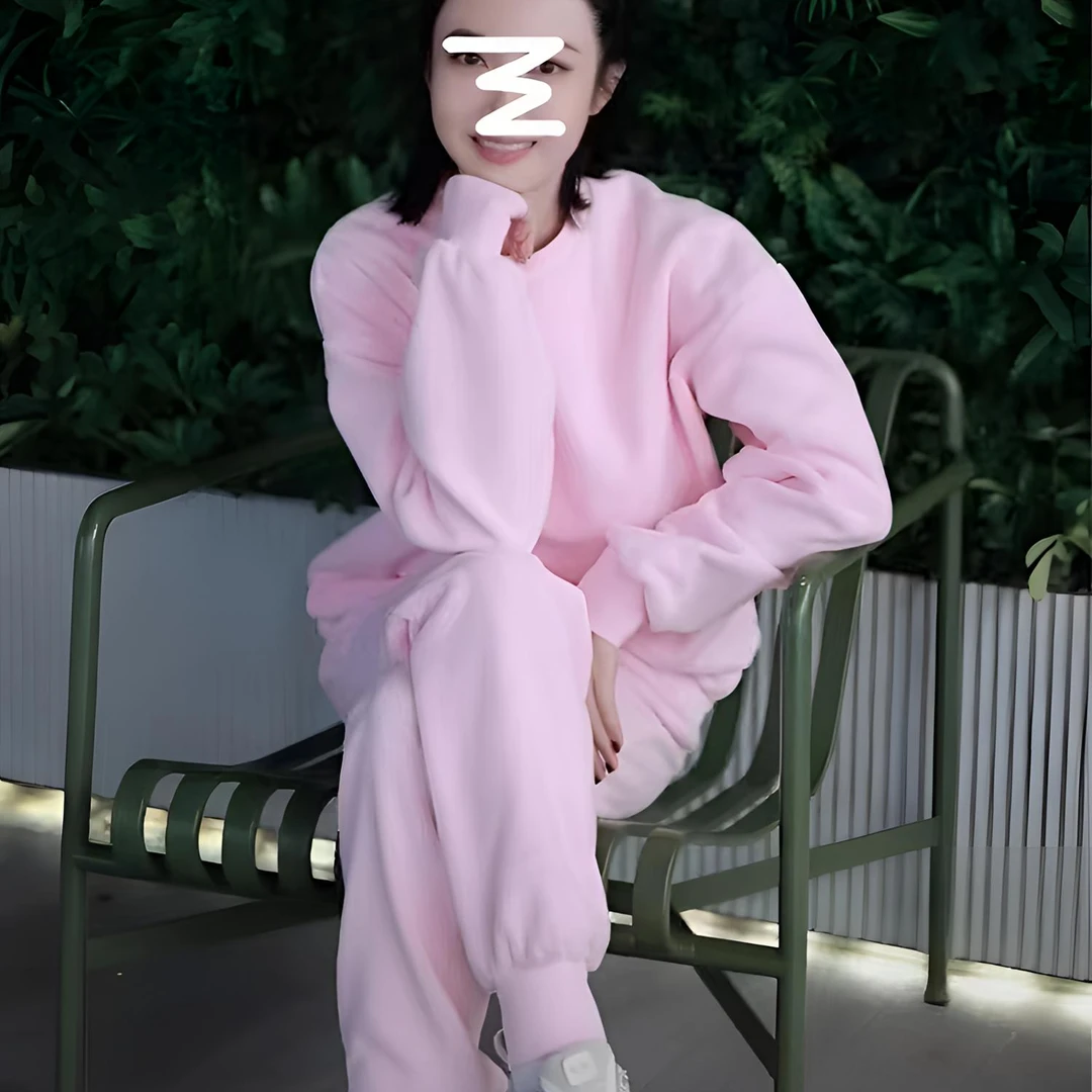 休闲运动套装女2024秋季新款小个子穿搭减龄粉色卫衣束脚裤两件套