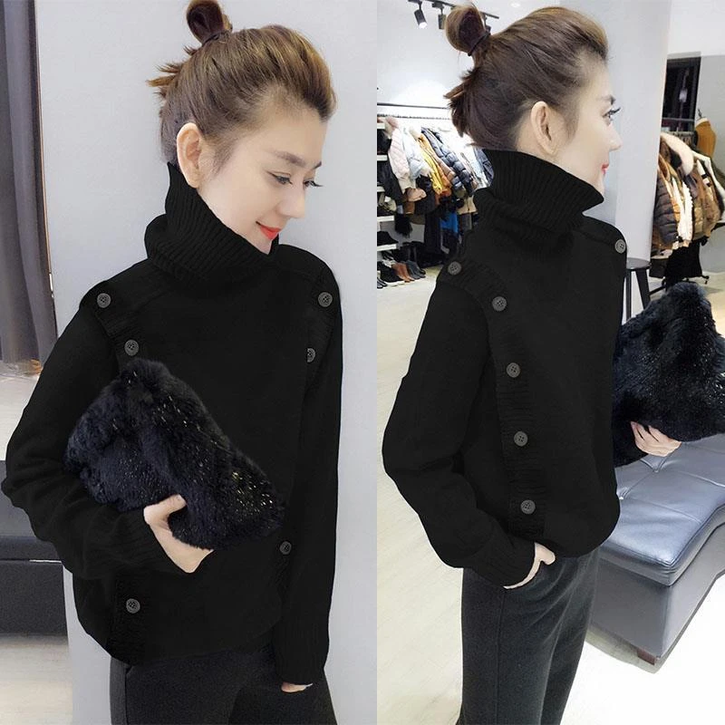 欧洲站冬装女2025新款欧货韩版宽松黑色高领加厚百搭休闲内搭毛衣