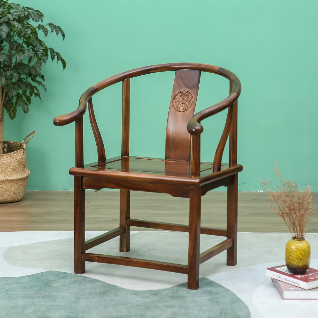 纯料胡桃木圈椅实木休闲椅客椅禅意茶桌椅新中式书房
