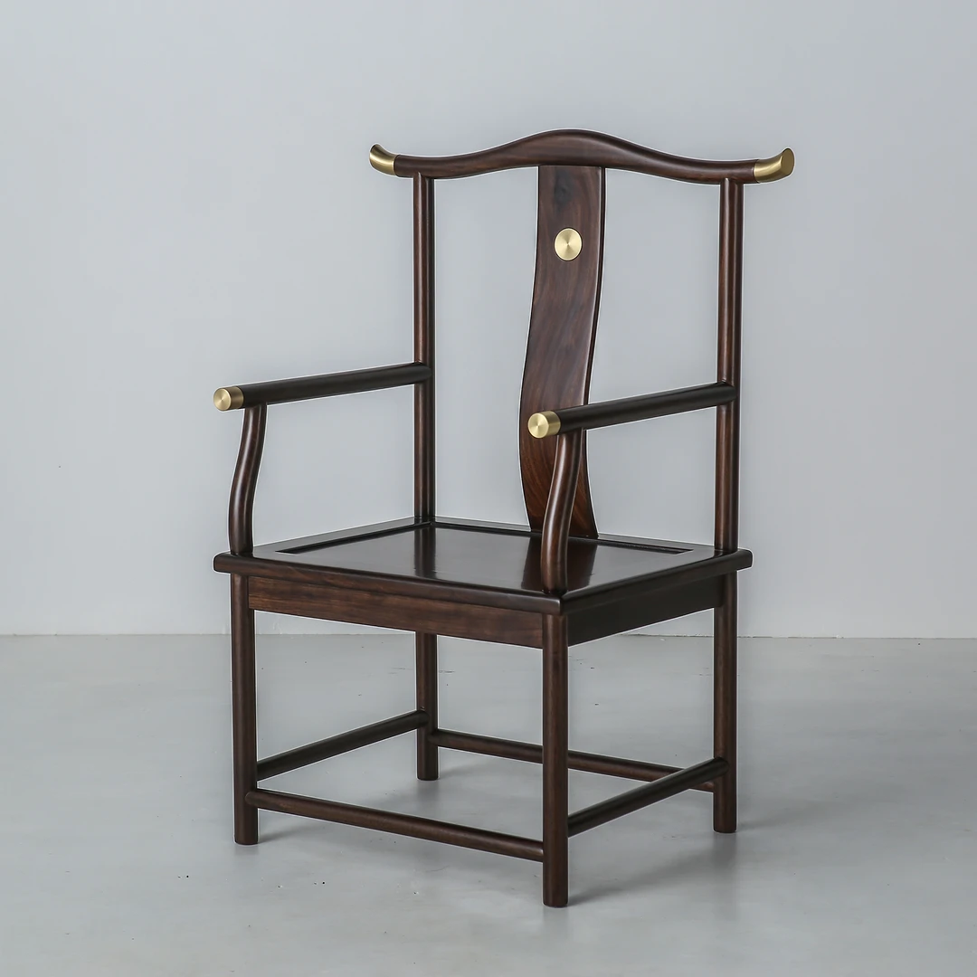 JianGe/简阁鸿运椅 乌金木全实木靠背椅子现代简约酒店茶桌主椅