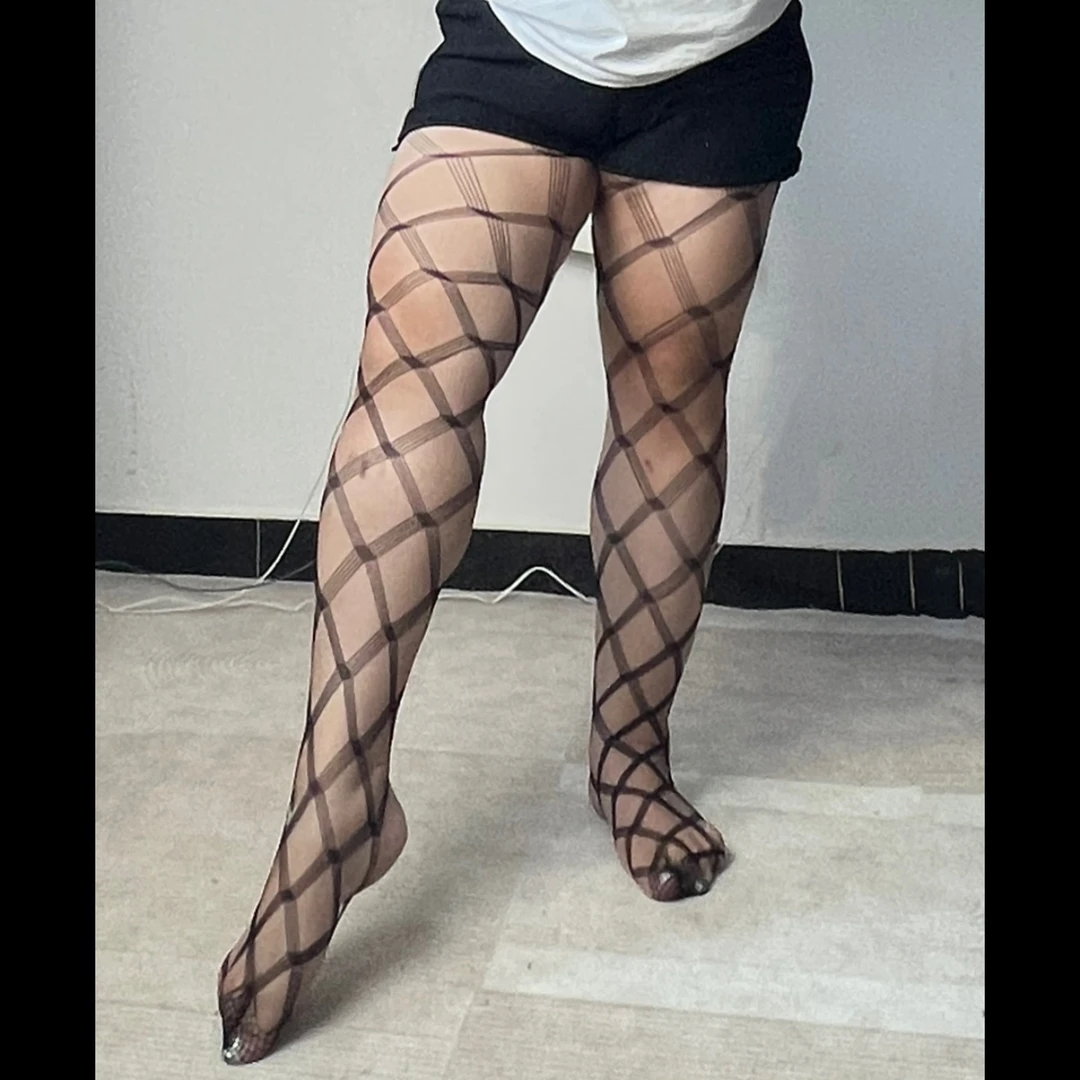 思吾大码｜五线炫酷镂空渔网性感黑色白色网红连裤袜·200斤可穿