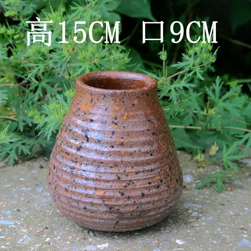 柴烧手工拉坯无孔小花器紫砂粗陶个性精品