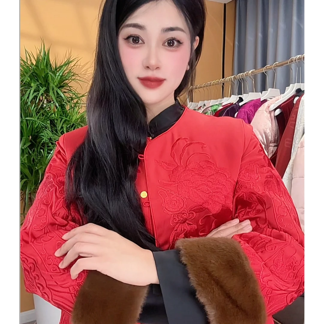 2024秋冬新款重工新中式气质刺绣拼接夹棉国风马甲R轻奢女装