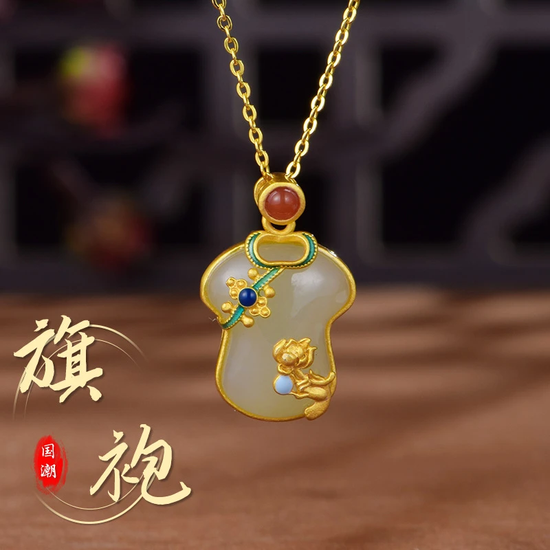 坠链均925银 S925银吊坠古风《旗袍》国风镀金项链轻奢中国风