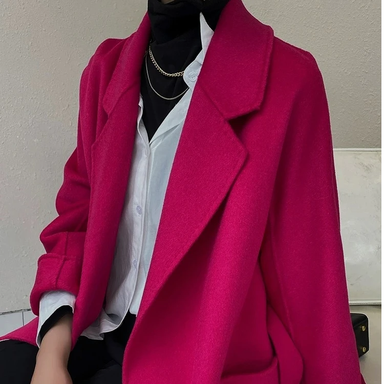 【阿雪专属】217秋冬双面大衣女西服领长款宽松加厚羊毛呢外套