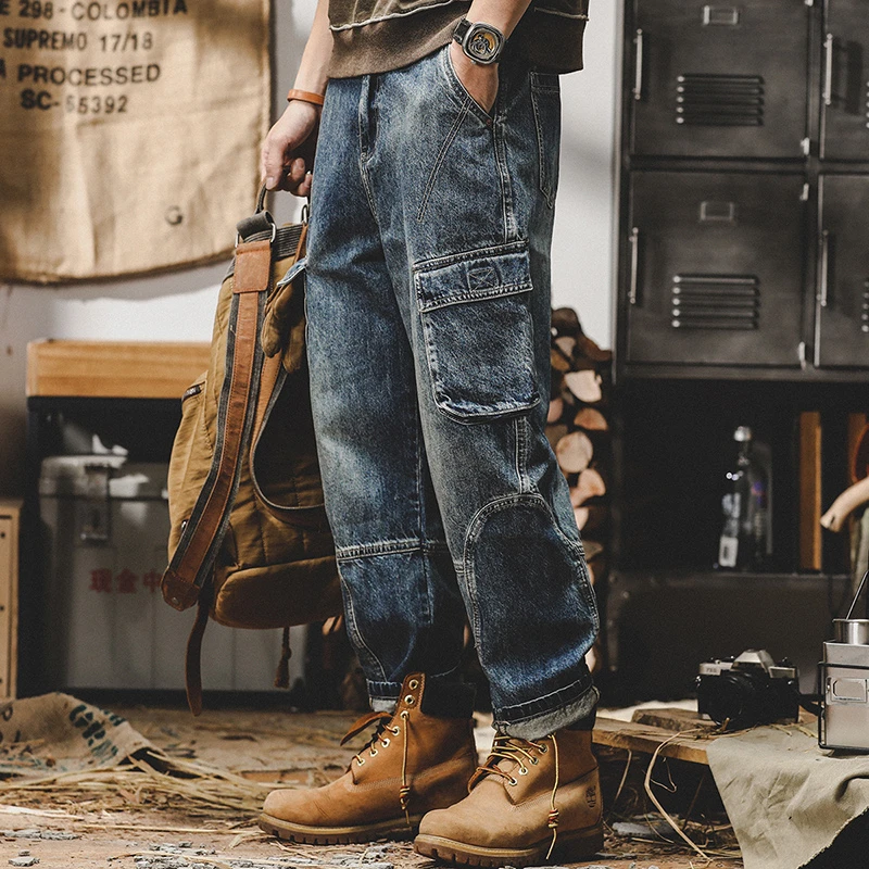 美式重磅复古牛仔裤男宽松直筒潮牌工装裤子男秋季石磨阔腿休闲裤
