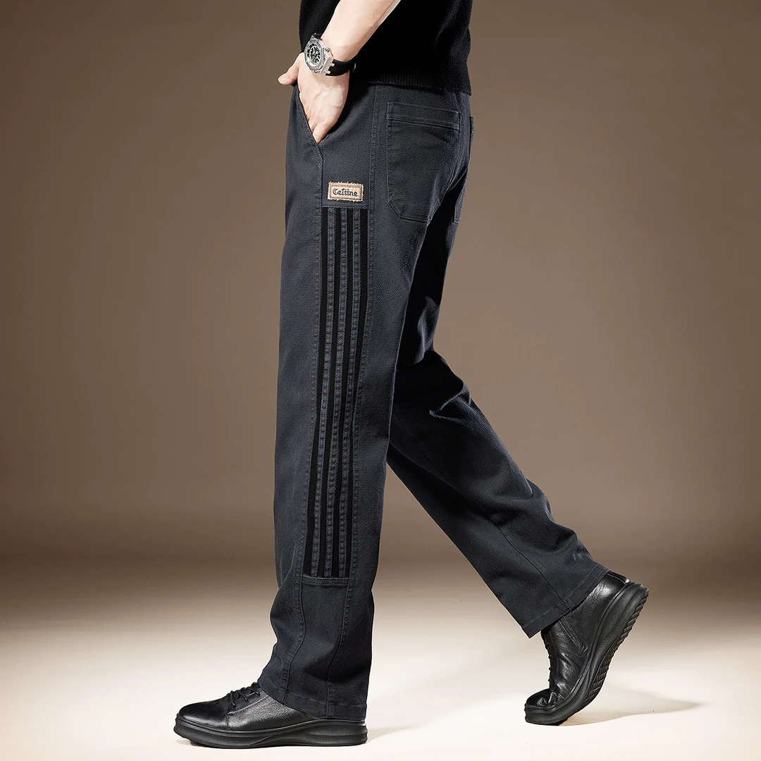 高端美式高街休闲裤加绒男工装裤老年人新款爆款宽松2023九分大码