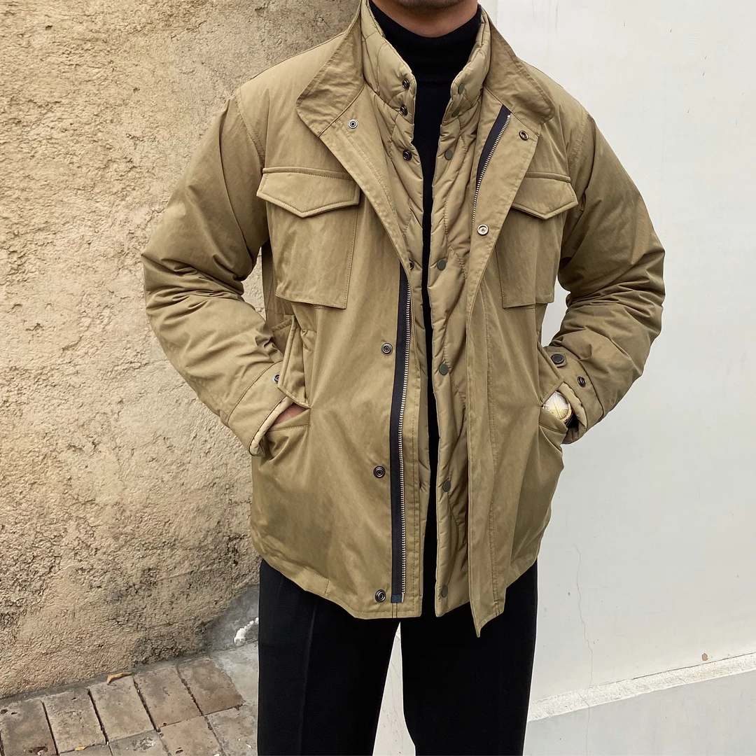 秋冬季新款男士百搭保暖日系复古无帽工装风潮流短款立领高档外套