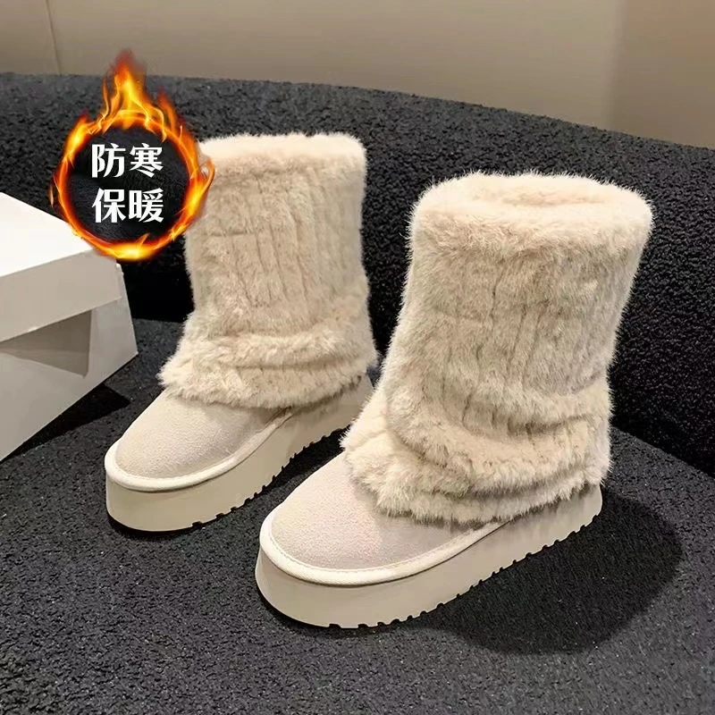 【大sim小sim专属】雪地靴加绒时尚保暖靴子女加厚底棉靴2024年新款