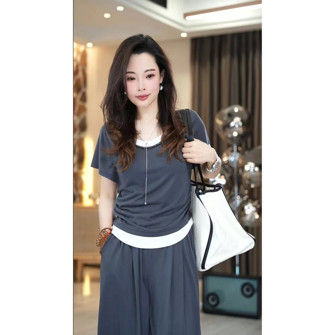 2025夏季空调感重工钉珠百搭细腻柔肤老钱风松弛感女装贵气