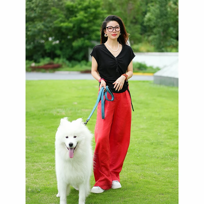 FER全亚麻欧货慵懒风显瘦阔腿裤薄款时尚百搭直筒休闲裤宽松女士