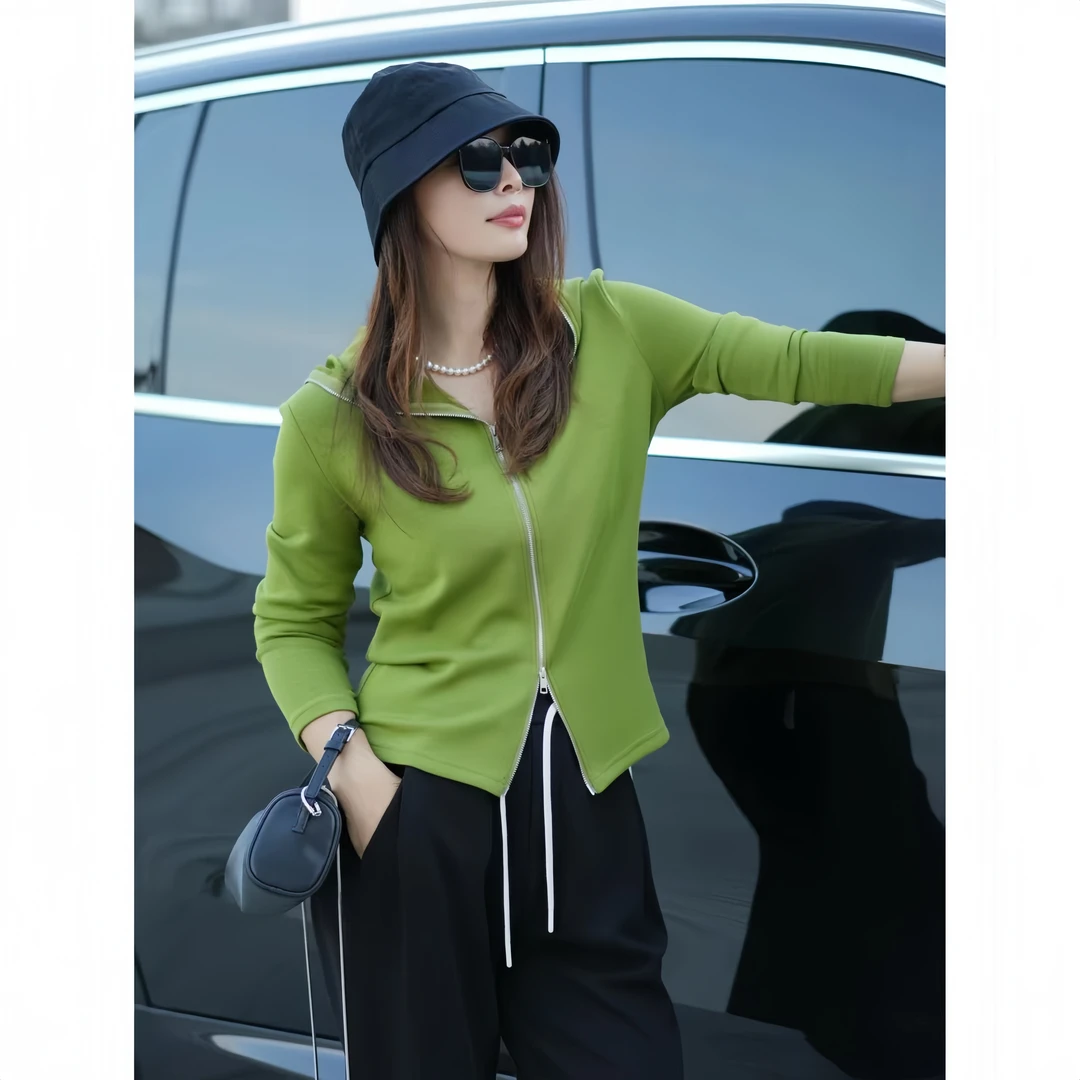 FER曼巴棉空气层春季外套双拉链带帽休闲时尚运动衫气质显瘦百搭2