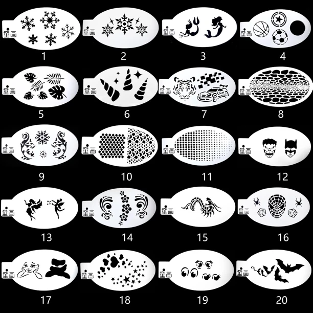 面部彩绘拓印模版雪花蝙蝠美人鱼蝙蝠侠蜘蛛侠卷草纹镂空模版