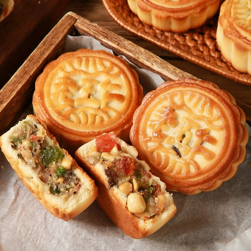 手工制作酥皮广式伍仁月饼味道香甜好吃100g左右每块上班充饥零食