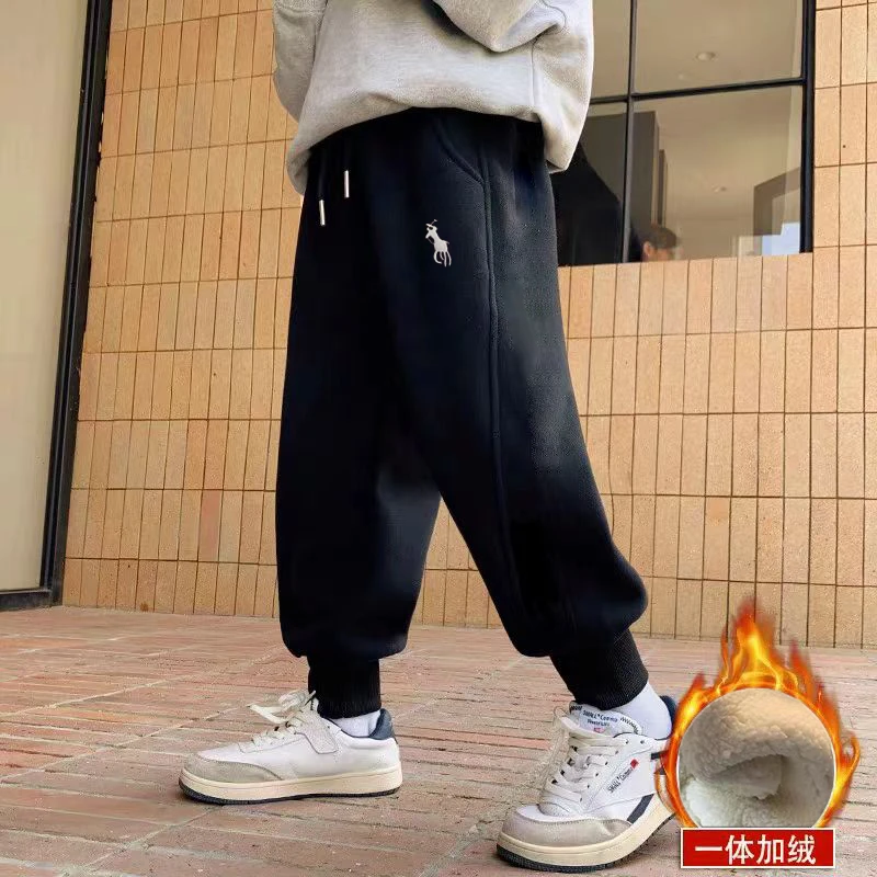 【厚绒0°抗寒】儿童秋冬加绒加厚休闲束口长裤中大童保暖宽松卫裤