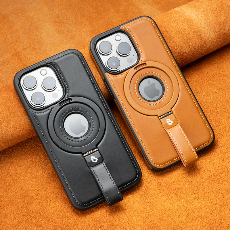 适用苹果15ProMax磁吸支架手机壳高档商务男iPhone14/13防摔挂绳