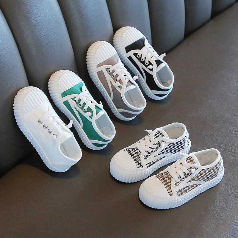 时尚潮流格子儿童帆布鞋男童百搭透气板鞋软底饼干鞋女童宝宝鞋子