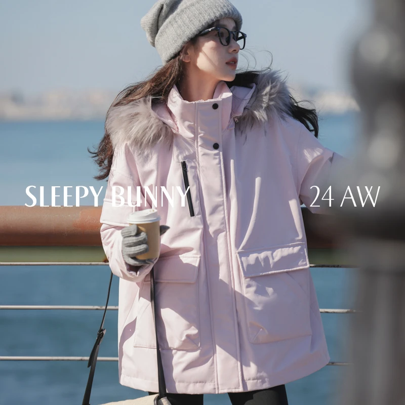 瞌睡兔 防风防水派克服毛领连帽外套秋冬气质小个子夹克244980